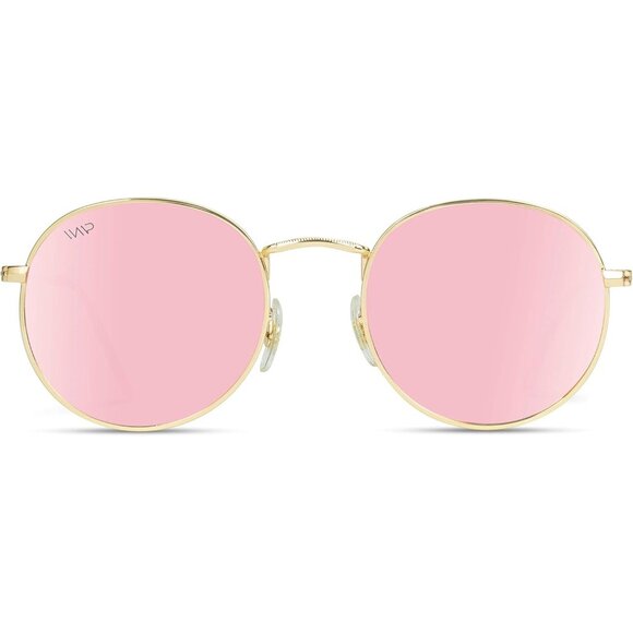 🆕 Women Pink Trendy Reflective Lens Round Stylish Plastic frames Sunglasses